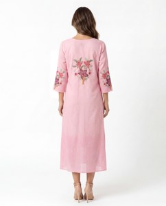 Kurta con estampado de pájaros florales rosas, cuello en V, ropa india para mujer - Product Image 3
