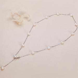 Collar de Perlas de Agua Dulce con Forma de Arroz y Cadena de Caja de Perlas de Zhuji al por Mayor para Mamá, Collar de Perlas de Aleación de Cobre con Diseño de Cielo Estrellado para Mujer - Product Image 1