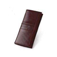 Dompet Panjang Kulit Asli Trendy Custom Unisex Desain Minimalis Lipat Warna Coklat untuk Penggunaan Sehari-hari