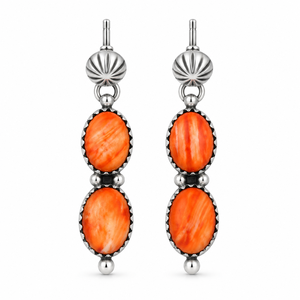 Boucles d'oreilles clous en turquoise et nacre orange, faites à la main, bijoux en turquoise, boucles d'oreilles tendance pour femmes - Product Image 2