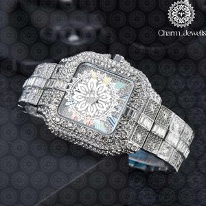 Charm Jewells Reloj de oro de lujo para mujer, caja rectangular, bisel de diamantes, cuarzo analógico, correa de acero inoxidable, cierre de mariposa - Product Image 2