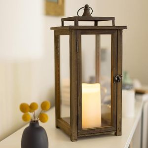 Rustic Wooden Candle Lantern Decorative Glass Lantern for Home <b>Wedding</b> <b>Table</b> Centerpiece Farmhouse Decor - Product Image 3