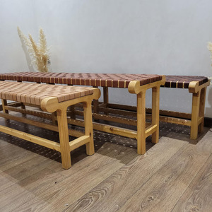 Banc artisanal éco-responsable en bois massif, design tressé, moderne, pour chambre, appartement, entrée, mobilier minimaliste - Product Image 5
