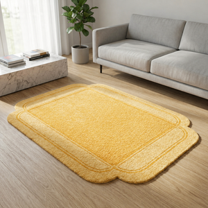 Tapis tufté jaune beige, tapis en laine douce, tapis à poils longs sculptés, tapis moderne minimaliste, tapis de salon, tapis de chambre - Product Image 1
