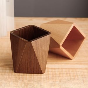 Porte-stylo de bureau en bois, forme rectangulaire, design minimaliste, boîte de rangement pour fournitures de bureau, 2 pièces, artisanat en bois empilable - Product Image 4