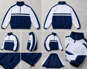 Blouson de sport pour homme, bleu et blanc, style color block, fermeture éclair quart de tour, coupe-vent, style sportif, matière polyester, coupe régulière, pour l'automne - Product Image 4