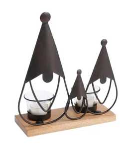 Portavelas Nórdico de Metal con Silueta de Gnomo y Base de Madera, Soporte de Hierro para Velas de Té, para Mesa de Salón, Último Modelo de Skies Trader - Product Image 1