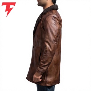 Abrigo Largo de Invierno de Cuero Ecológico, Transpirable e Impermeable, con Cuello Mao, Doble Botonadura y Relleno de 320g - Product Image 2