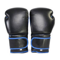 Gants de boxe en cuir noir, à doigts entiers, antidérapants, respirants, avec bordure bleue, fermeture à lacets, pour entraînement adulte