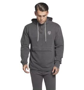 เสื้อฮู้ดผู้ชายไซส์ใหญ่แบบสวม คอซิปครึ่งตัว ผ้าฟลีซ สีเทาควันบุหรี่ ย้อมสีพื้น มีกระเป๋าหน้า ระบายอากาศได้ดี เหมาะสำหรับฤดูหนาว - Product Image 1