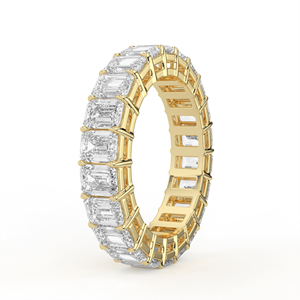 Solid White Gold Lab Grown Diamond <b>Ring</b> Emerald Cut Shared Prong Linear Setting Unbroken Full Eternity <b>Stacking</b> Band Jewelry - Product Image 3