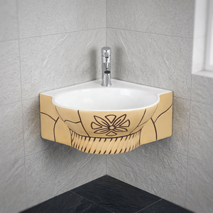 Luxury Royal Style Magenta Pink Ceramic Countertop Wash Basin With Golden Design For Villa And Hospital - Product Image 2