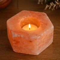 Lampe en cristal de sel de l'Himalaya de qualité supérieure, lampes en sel de l'Himalaya, forme hexagonale sculptée, porte-bougie en sel naturel, décoration d'intérieur