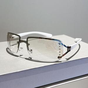 New Arrivals Personality Frameless Diamond Embellished <b>White</b> <b>Square</b> Eyeglasses <b>Frames</b> UV400 Protection Unisex Luxury Sunglasses - Product Image 3