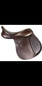 English Dressage Saddle Leather Brown Wood <b>Tree</b> Brass Hardware Comfortable Riding Training Accessory - Product Image 3
