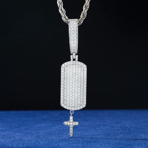 22K Rhodium Plated Moissanite <b>Dog</b> Tag Pendant with Cross <b>Charm</b> Hiphop Jewelry Men's Women's Children's Everyday Wear Party - Product Image 3