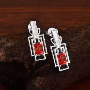 Pendientes de Zafiro Padparadscha Naranja Ceilán Impecables, Corte Radiante, Plata de Ley 925, Hechos a Mano, Regalo de Compromiso - Product Image 3