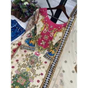 Ensemble haut-bas et dupatta en satin pour soirée, avec travail manuel en miroir véritable - Product Image 5