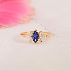 Natural Tanzanite Marquise Engagement Ring 925 Sterling <b>Silver</b> & <b>Solid</b> Gold Fine Jewelry OEM ODM Wholesale Supplier - Product Image 1