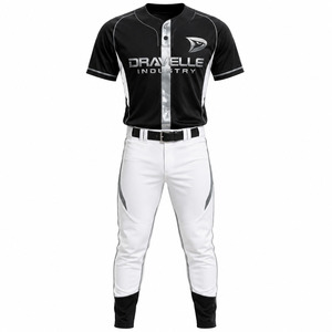 Wholesale OEM Custom Men's Black Silver Baseball Softball Jersey White Performance <b>Pants</b> Embroidered Team Logo Uniform Set - Product Image 2