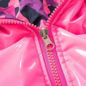 Chaqueta Corta Acolchada con Capucha Rosa, Estilo Informal, Cortavientos, para Invierno, con Forro de Camuflaje, Relleno de Poliéster con Revestimiento de PU - Product Image 6