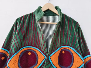 Blouson Bomber Evil Eye en Velours Suzani, Style Bohème Floral, pour Femme, Toutes Saisons, Réversible, Vintage, Broderie Main, Doublure Coton Lin - Product Image 2