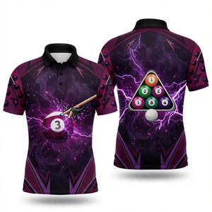 Camiseta Polo de Billar con Estampado Digital para Hombre, Manga Corta, Estilo Deportivo Informal, con Diseño de 8 Bolas de Billar y Patrón de Rayos - Product Image 2