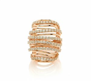 แหวนค็อกเทลประดับเพชรหลายแถว ทองคำ 18K สีโรสโกลด์ วงกว้าง เครื่องประดับชั้นดี ของขวัญแต่งงานสำหรับผู้หญิง - Product Image 1