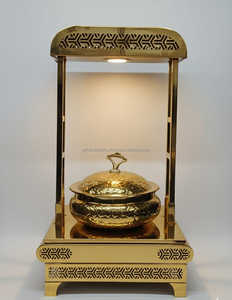 Classic Brass Hand-Hammered <b>Buffet</b> <b>Warmer</b> Featuring a Tiered Dome Lid Shell-Shaped Finial and a solid circular pedestal base - Product Image 6