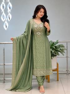 Designer Elegant Malai Glass <b>Tissue</b> With Kanjivaram Hand Work Jacquard Weaving Top And Pant With Duppta Ready To Wear Set - Product Image 1