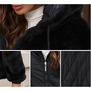 Chaqueta corta de invierno para mujer, acolchada, transpirable, con capucha, cremallera, cálida, informal, cortavientos, de poliéster - Product Image 5