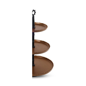 Stunning Three-Tiered Bronze <b>Cake</b> <b>Stand</b> Featuring Scalloped Edge Trays Black Central Rod & A Unique Star Top Handle for Serving - Product Image 5