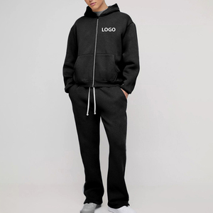 Ensemble de survêtement pour homme de haute qualité, comprenant un sweat à capuche zippé oversize en polaire épaisse de 350g et un pantalon de jogging à jambe large droite, couleur unie - Product Image 2