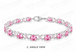 Elegante Pulsera de Tenis con Piedra Ovalada Rosa, Acentos de Diamantes Micro Pavé, Diseño Infinito Trenzado, Lujo Premium, Regalo para Uso Diario - Product Image 3