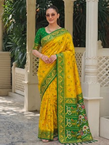 Silk <b>Saree</b> with Woven Border Floral Butti Design Traditional Style Wedding <b>Saree</b> <b>for</b> <b>Women</b> Indian All Seasons Gujarat Origin - Product Image 1