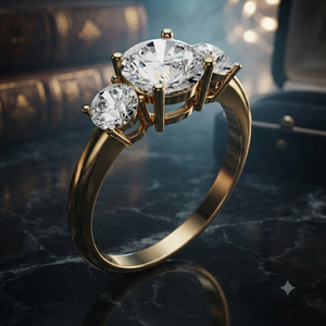 Bague de fiançailles en or jaune avec trois pierres rondes en diamant pour femme, bague solitaire classique, bague de promesse, bague d'anniversaire de mariage - Product Image 1