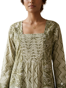 <b>Boho</b> Maxi <b>Dress</b> With Paisley Print Square Neck <b>Long</b> Sleeve Loose Fit Full Length Woven Cotton Breathable Daily Wear - Product Image 5