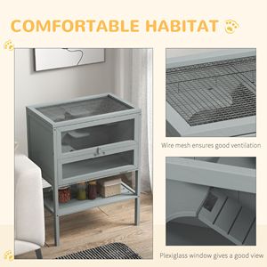 Gabbia per Animali Domestici a 3 Piani in Legno Grigio per Piccoli Animali, Grande Casetta per Criceti e Topi con Porta Frontale Apribile e Ripiano Portaoggetti - Product Image 6