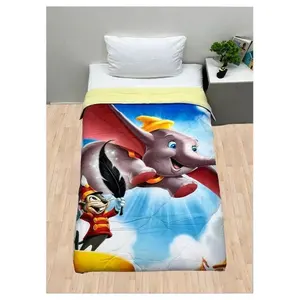 Conjunto de três peças de cotonete infantil Dumbo 100% algodão, lençol bordado de desenho animado, colcha, kit de cama de algodão, edredom e fronhas