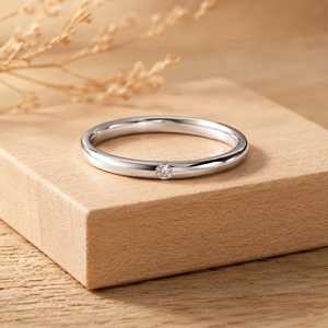 Dainty Round Brilliant Cut Lab Created Diamond Women Wedding Stackable <b>Ring</b> Slim Fit Bridal Band Solid Gold 0.02ct Fine Jewelry - Product Image 2