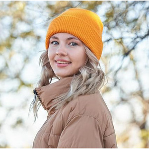Bonnet tricoté unisexe à couleur unie avec impression par transfert thermique, 100 % acrylique, chaud et décontracté pour l'hiver, idéal pour l'extérieur, pour adultes, 58-60 cm - Product Image 1