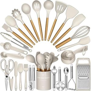 Set di 34 Utensili da Cucina in Silicone Resistente al Calore con Manici in Legno, Strumenti da Chef Antiaderenti e Grattugia - Product Image 1
