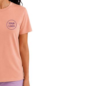 Manufacturer Custom <b>Peach</b> Pink Womens TShirt With Custom Logo Short Sleeve Round Neck Casual <b>Top</b> Soft Fabric Summer Fashion Wear - Product Image 4