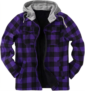 Vente en gros Veste chemise en flanelle pour homme à carreaux, doublée polaire Sherpa, à capuche, entièrement zippée, respirante, imperméable, coupe-vent, chaude pour l'hiver - Product Image 3