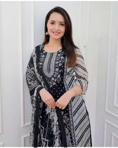 Traje Salwar Kameez pakistaní listo para usar, para fiestas, estilo tradicional, estampados digitales, bordado con lentejuelas, detalles de encaje, poliéster - Product Image 1