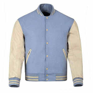 Chaqueta de béisbol formal de algodón y forro polar personalizada para hombre al por mayor, transpirable, estilo universitario Letterman, con cuello alto y cremallera frontal - Product Image 1