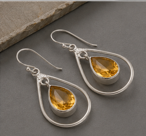 Boucles d'oreilles en argent sterling avec citrine en forme de goutte, boucles d'oreilles pendantes en citrine faites à la main, bijoux en argent pierre de naissance de novembre - Product Image 2