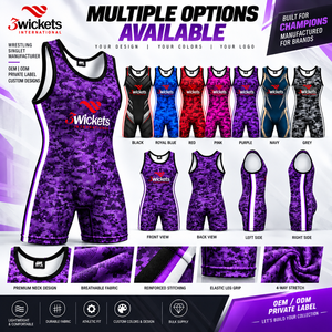 Combinaison de lutte personnalisée violette pour hommes et jeunes, uniforme de lutte d'équipe par sublimation, logo personnalisé, vente en gros, fabricant OEM - Product Image 5