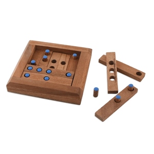 Wooden Pin Peg <b>Puzzle</b> Board Game With Blue Pegs Interactive Tabletop Brain Teaser Toy For Logic Skill Development Play & Fun - Product Image 3