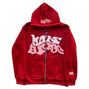 Sweat à capuche unisexe surdimensionné en coton épais avec broderie chenille personnalisée, fermeture éclair, coupe classique, style streetwear hiver - Product Image 1